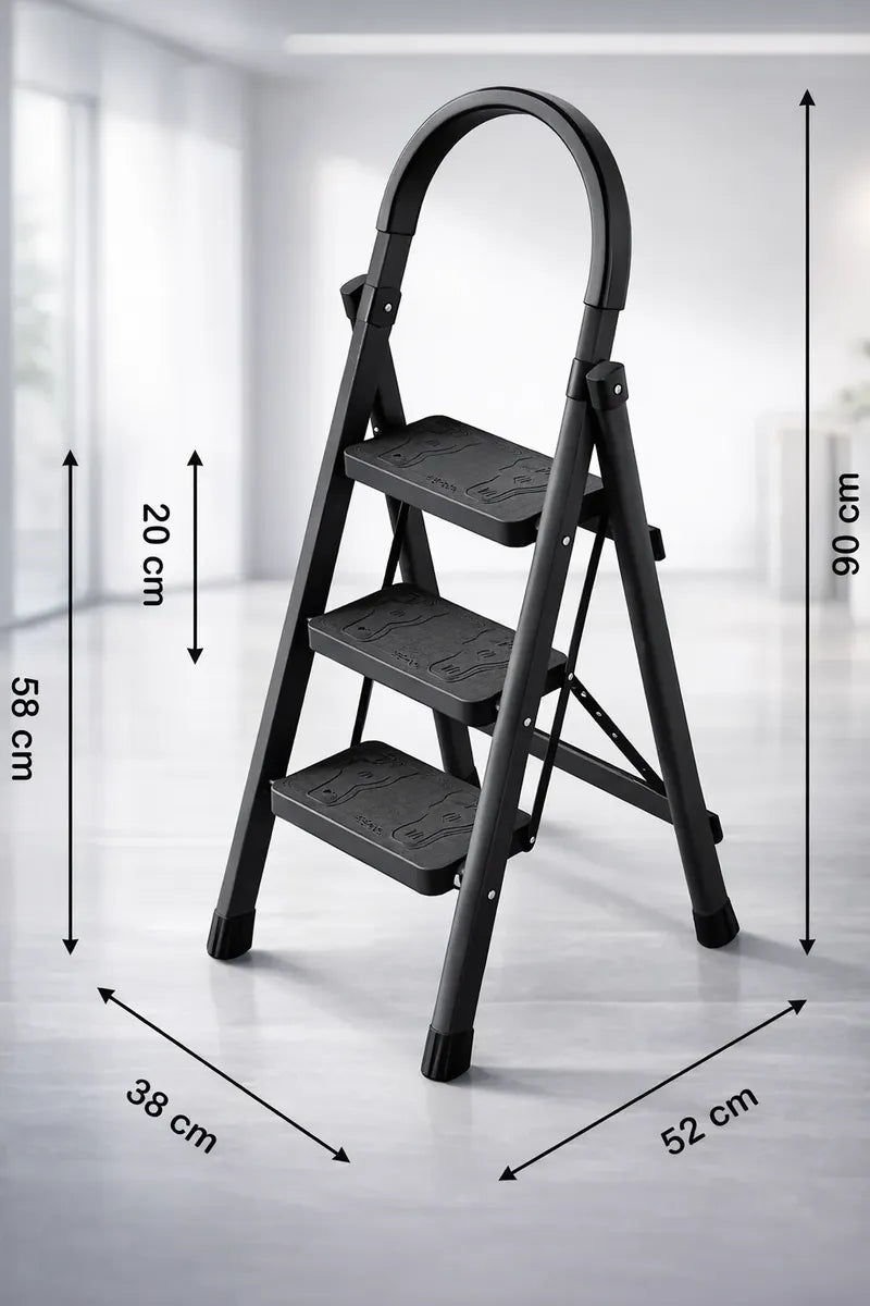 Escalera Plegable 3 Escalones De Tijera Acero Hogar Trabajo Negro