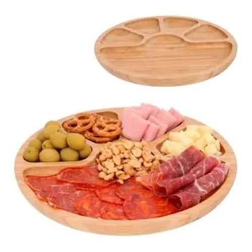 Tabla Para Quesos De Madera De Bambu Con 5 Espacios Carnes Bamboo